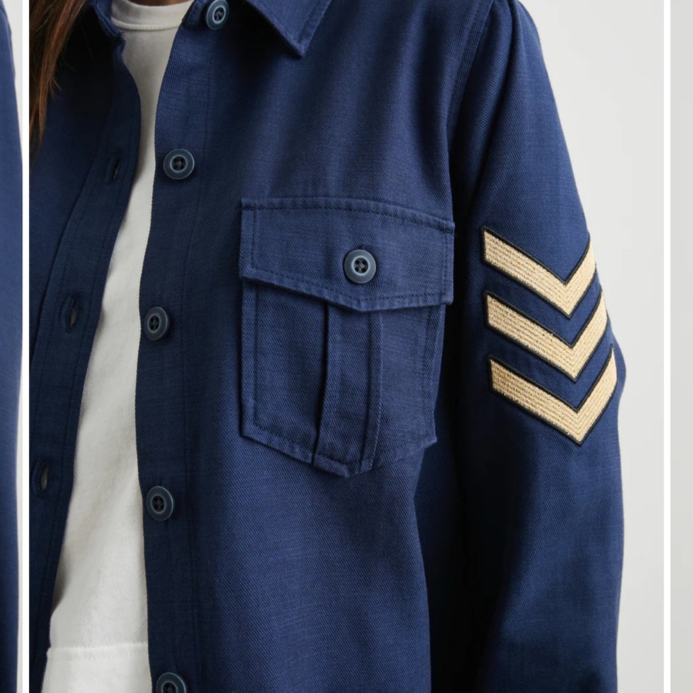 Rails Loren Navy Blue Button-Up Jacket with Chevron Patch